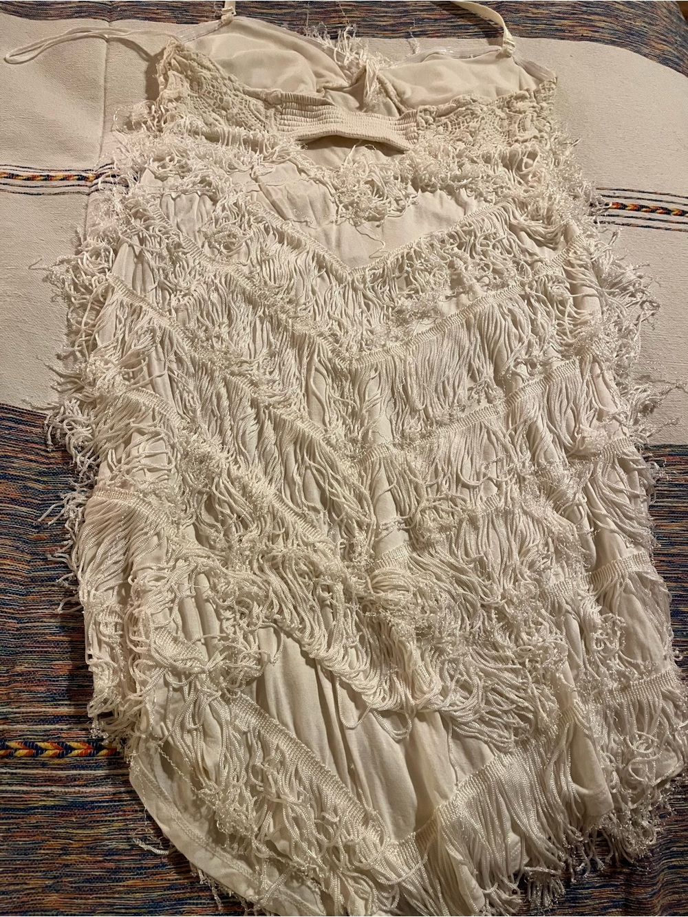 Free People White Fringe Crochet Halter Mini Dress Size S - Picture 10 of 14